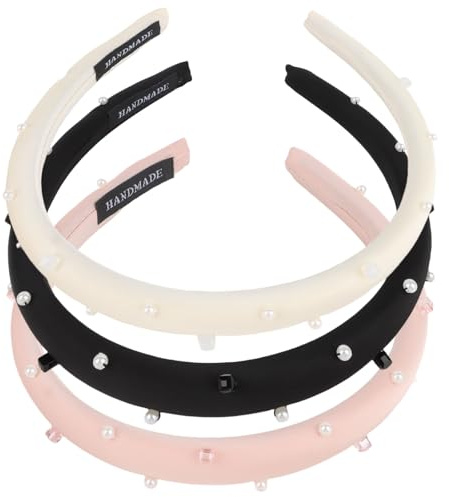 Srotmirw Cerchietto per capelli da donna, elegante, 3 pezzi, rosa, bianco, perle, nero, per donne e ragazze