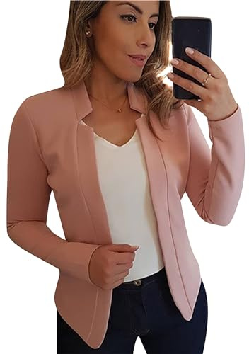 ZICUE Donna Elegante Blazer Sottile a Maniche Lunghe Casual Revers Business Ufficio Blazer Corto Rosa M