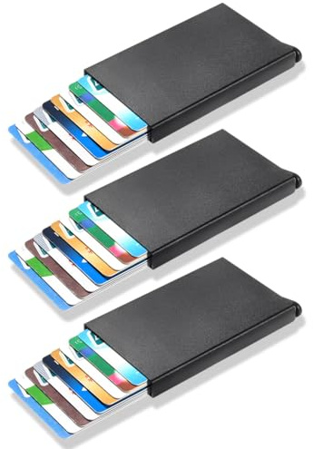 JYNXOR 3 pcs Porte-Cartes de Visite, Étui Carte de Visite, Porte Cartes de Credit d'Identité en Antimagnétique Brosse antivol, Carte de Visite Slim Métal, Rangement Cartes de Crédit pour Unisexuée