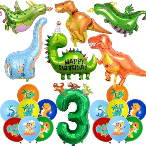 Dino Geburtstag Deko 3 Jahre - 24 StüCk Grün Dinosaurier Luftballons Folienballon Zahlenballon 2 Geburtstagsdeko Für Kinder Junge Jungen MäDchen Dschungel Motto Party Dekoration