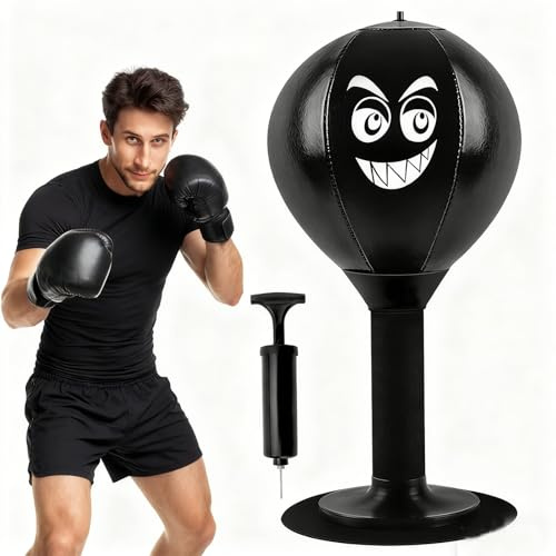 Punching ball Scrivania con ventosa e pompa, per alleviare lo stress, sacco da boxe, tavolo gonfiabile, palla da boxe, giocattolo antistress, per ufficio, casa, ufficio e adulti (nero)