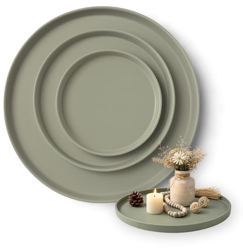 Lot de 3 plateaux décoratifs ronds (25 cm, 30 cm, 40 cm), plateau décoratif pour couronne de l'Avent, plateau à bougies et décoration toute l'année, plateau élégant, vert, fabriqué en Europe