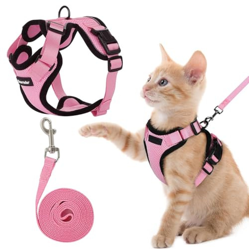 GNALIA Pettorina Gatto, 1 Unità Imbracatura Antifuga Con Guinzaglio, Taglia Xs Maglia Traspirante, Colore Rosa Per Passeggiate