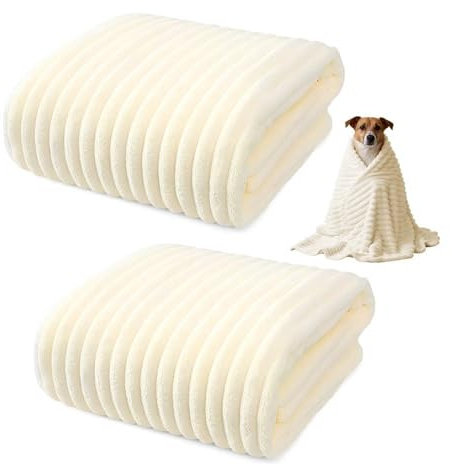 HMCEY 2 Pezzi Coperta per Cani Gatti 45 X 65 CM,Plaid Animali Domestici Lavabile,Animal Blanket,Plaid Termica per Gatto Cane,Coperta Morbida e Calda,Copridivano per Protezione Mobili - Bianco Beige