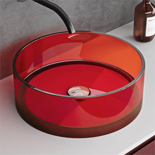 doporro Aufsatzwaschbecken Waschbecken Waschschale aus Harz, Handwaschbecken rund Ø 40 cm Rubinrot für Badezimmer und Gäste-WC, Waschplatz ohne Armaturloch und ohne Überlauf Coloria01