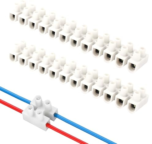 Electrical Connector Blocks, 2 Pack 30A 12 Way White Terminal Block Electrical Connector Strips Electric Wire Chocolate Chock Blocks Connecting for Wiring Cable