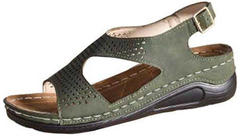 Damsandaler med kilklack, platå sommarskor damer ankelrem kilsandaler ortopediska sandaler lediga sandaletter båge stöd sportsandaler öppna tår promenadskor, Grön, 36 EU
