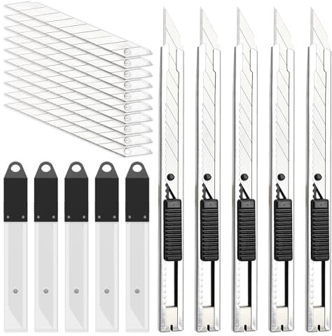 Ehdis 5 pezza Taglierina Professionale di Utilità con 50 Lame di Ricambio, Snap-Off Lame 9 mm 30°, Cutter per Arti Grafiche, Vinile Auto, DIY