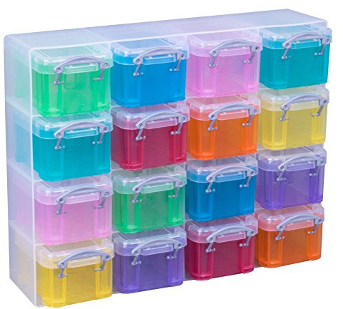 Really Useful Box Organiser 16 x 0.14 Litre Storage Boxes in a Clear Organiser and Assorted Boxes