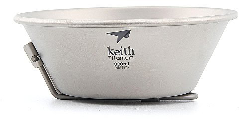 Keith TI5320 camping Titanium ciotola con manico pieghevole ultraleggero con fondo pieghevole ciotole pentole posate da tavola 300 ml solo 50 g
