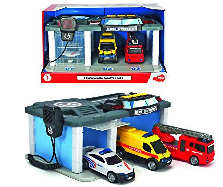 Dickie Toys 203716015014 met drie voertuigen SOS Station Belgie mit DREI Fahrzeugen, Multicolor
