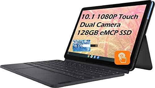 Lenovo 10.1 Chromebook Duet 2-in-1 Touch 1920 x 1080 Display 4GB DDR4 RAM 128GB eMCP SSD MediaTek Helio P60T Dual Camera Chrome OS WiFi bluethooth Ice Blue + Iron Grey with ES Holiday 32GB USB