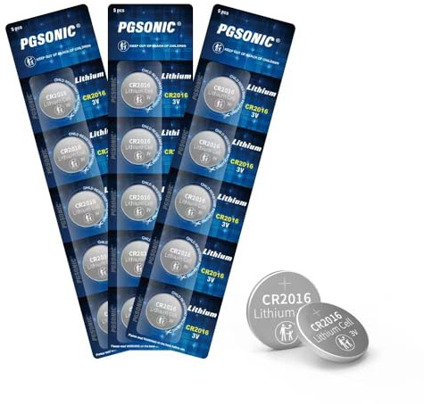 PGSONIC CR2016 3V Lithium Coin Battery (15-Pack), Powerful, Reliable and Leak-Free