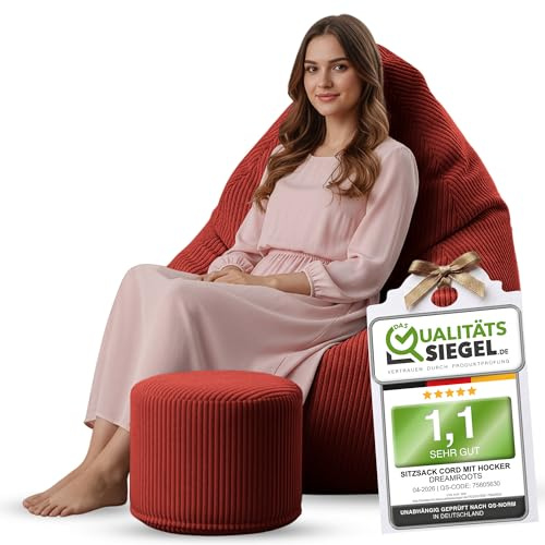 DreamRoots Pouf Poire 80x80x120 cm - Fauteuil Pouf Adulte, Adolescent ou Enfant - Bean Bag Velours Côtelé pour Salon & Chambre