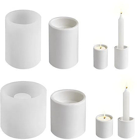 Silikon Gießform Kerzenhalter, für Teelichter und Stabkerzen, Silikonform Kerzenhalter, Gießform Kerzenhalter, Zylinder Kerzenständer Form Kerzenleuchter Silikon für Teelichthalter (2pcs)