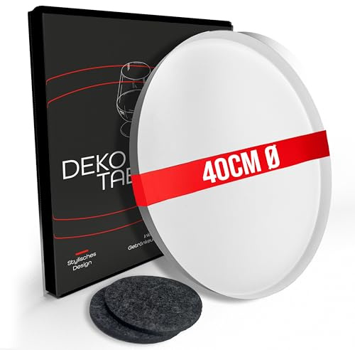 DREIBERG® Deko Tablett | Ø 40 cm | Dekotablett weiß | Dekoteller | Dekotablett rund weiß | inkl. 2 Getränkeuntersetzer
