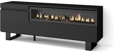 Skraut Home | TV-Schrank, Lowboard | für Wohnzimmer und Esszimmer | 150x57x35cm | Für TV-Geräte bis zu 65 | Elektrokamin. Maße | Industriedesign | Moderner Stil | Schwarz