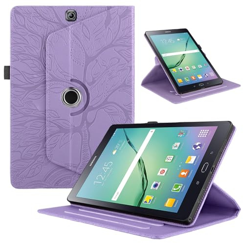 TEDTIKJT Hülle für Samsung Galaxy Tab S2 9.7 Zoll 2015 SM-T810/T815 Tablet Schutzhülle PU Leder 360°Drehbar Ständer Flip Cover für Galaxy Tab S2 9.7 Schutzhülle,Violett Baum