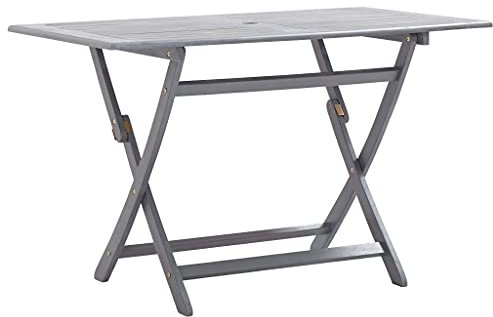AUVYI Mesa de jardín plegable de 120 x 70 x 75 cm, madera maciza de acacia, color gris, mesa multifunción, mesa de cocina, mesa de camping, mesa auxiliar, mesa pequeña, mesa de póquer