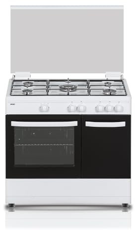 Svan Cocina Gas Butano 5 Zonas de Cocción, Horno 59 L, Blanco SKGW5900PB. Control Manual, Quemador WOK triple llama, 2 Programas de Cocción, Cristal en Puerta de Doble Capa, Tapa Abatible