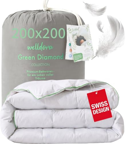 Welldora Komfort Bettdecke 200x200 Sommer | Extraweiche Federn & Daunen | Bauschige Daunendecke für kuschelige Nächte | 100% Federn & Daunen | Oeko-Tex, RDS & Downpass ohne Lebendrupf | Decke 200x200