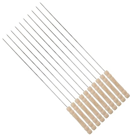 OFFSCH Lot de 10 Brochettes Rondes en Acier Inoxydable Manche en Bois, Faciles à Transporter, Solide, pour Barbecue et Camping