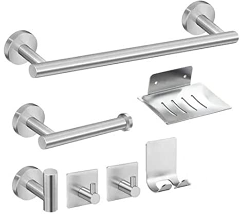 Kit di Accessori per il Bagno 7 Pezzi Porta Asciugamani Porta Fazzoletti Gancio Appendiabiti Gancio per Rasoio Set di Ganci per Portasapone con Materiale in Acciaio Inossidabile