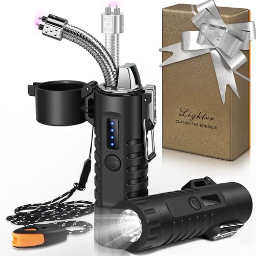 Lafagiet Elektrisches Feuerzeug, USB C wiederaufladbar, mit LED-Batterieanzeige, Taschenlampe, 360° flexibel Lichtbogen Feuerzeuge für Kerze, Camping, Outdoor-Abenteuer