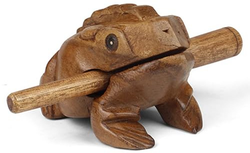 Mini Guiro Quakender Frosch aus Holz mit Schlägel, Musikinstrument, Klangblock, Fair-Trade-Percussion-Instrument