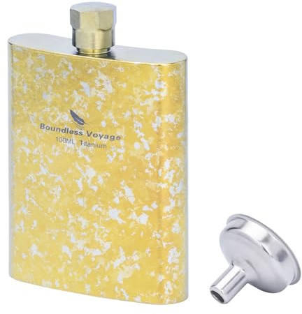 iBasingo Flasque de poche en titane ultra légère de 100 ml pour whisky, vodka, liqueur, voyage, mini pot de vin en métal pour homme et femme Ti3262D (doré)