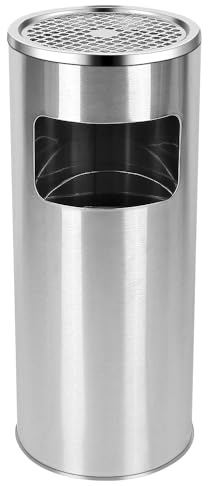 2 in 1 Standaschenbecher & Mülleimer, mit Mülleimer Aschenbecher Entnehmbarer Inneneimer, 30 L (1, Silber)
