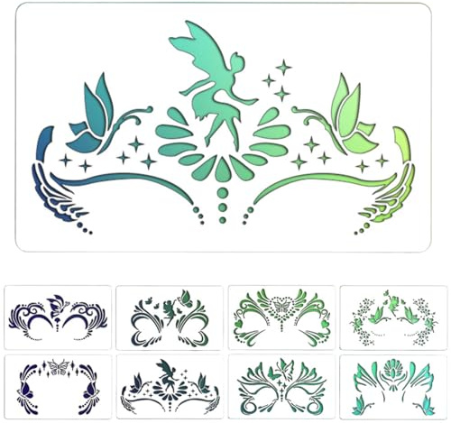 KEWUF Tattoo Schablone, 20 Blatt Wiederverwendbare Gesichtsfarbe Schablonen Kit, kinderschminken schablonen, kinderschminke, Tattoo Design Werkzeuge für Gesicht und Körper