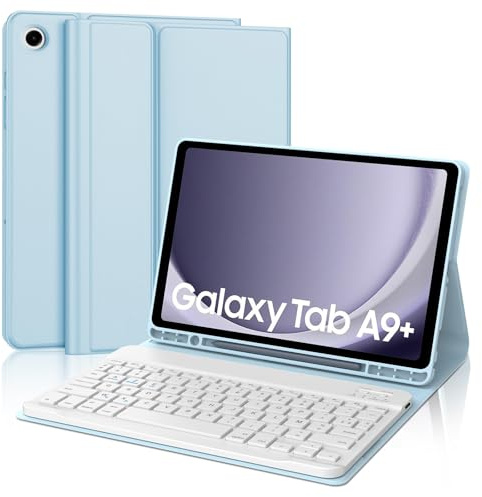 IVEOPPE Coque Clavier pour Samsung Galaxy Tab A9+/A9 Plus 11 Pouces 2023 | Étui Keyboard Magnétique Détachable Bluetooth sans Fil, AZERTY Français avec Porte Crayon pour Galaxy A9+, Bleu