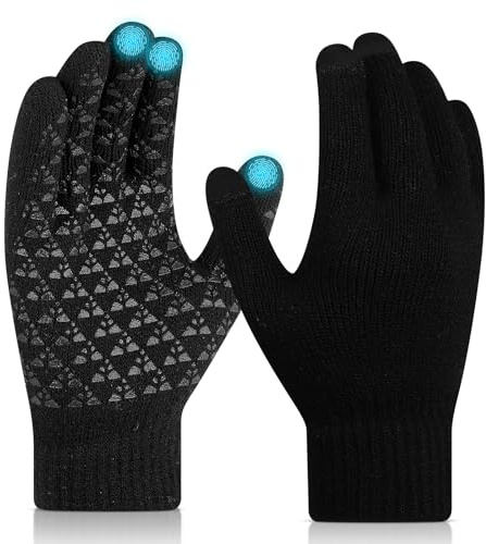 Multi-Purpose Touchscreen Gloves for Men Women, Silicone Anti-Slip Knit Driving Mittens, Breathable Tactical Work Gloves with Detachable Thermal Inserts, Black, 1 Pair (Black)