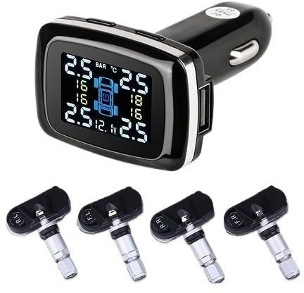 DONGLING Tpms Sistema de monitoreo presión neumáticos for automóvil Sensores Encendedor Cigarrillos con Puerto USB Control Alarma Seguridad automática(Internal Sensor)
