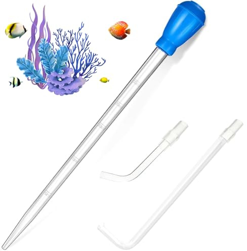 NEKOSUKI Waste Clean Tool Coral Fish Feeder, 50ml Manual Acrylic Pipette Suction Dropper with 2PCS Extension Pipes for Fish Tank Cleaning, Water Changer Waste Remover for Aquarium
