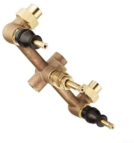 Vasiumic Multi-Handle Tub and Shower Valve with Sturdy Metal Body, 3-Hole Install Design, 12-Inch Union Inlets and I.P. Outlets for Flexible Plumbing, Includes Union Nuts