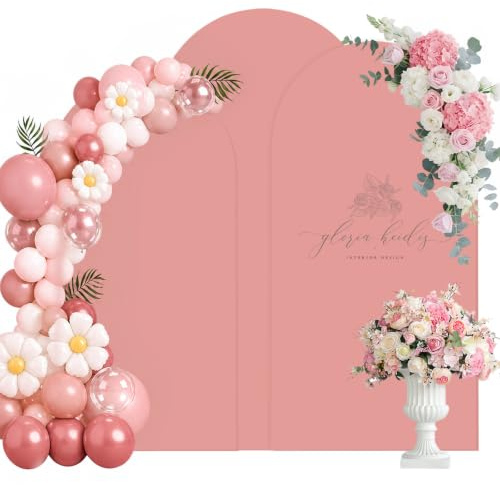 Yunlaishaocer Arche Mariage Toile de Fond, Couverture pour Arche Mariage Anniversaire, Double Face Toile de Fond Ronde pour Mariages, Fête, Cérémonie (Rose Abricot, 80x180CM+100x200CM+120x220CM)