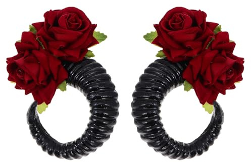 OFFIGAM Red Ram Horn Rose Headband Made of Cotton and Linen, Gothic Style Festival Hair Accessory for Parties and Photography Props