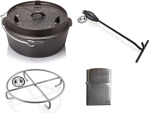 Dutch Oven FT6-6QT (zonder pootjes) Set - Pan + Deksellifter + Trivet + Zippo Aansteker