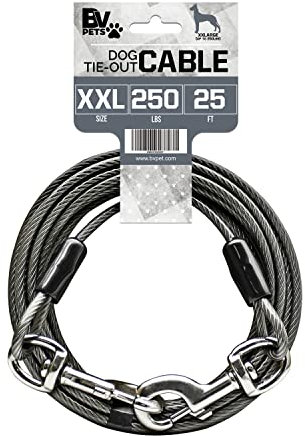 BV - Cable de Amarre para Perros, Resistente hasta 113 kg, Reflectante e Inoxidable, Clips giratorios de liberación rápida y Cierre Giratorio de 360°, sin enredos, para Patio, 7,6 m, Gris, 1 Unidad