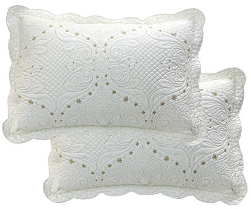 Brandream Cream White Vintage Embroidered Pillow Shams Standard Size Quilted Pillow Shams Set of 2 Ultra Soft