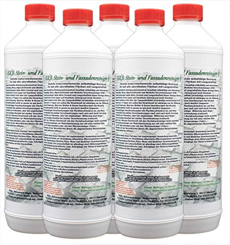 A.K.B. Steinreiniger und Fassadenreiniger S Konzentrat bis 3000m², 5505(5x1L) Flechtenentferner,Dachreiniger, Grünbelagentferner (bedingt für Farbiges)