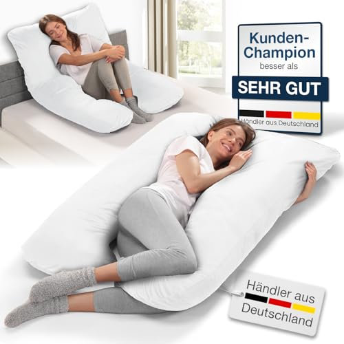 ELONEO Schwangerschaftskissen XXL, Seitenschläferkissen mit Bezug, Pregnancy Pillow extra groß in U Form, Stillkissen mit weichem, abnehmbarem und waschbarem Bezug, weiß