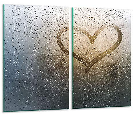 QTA | Herdabdeckplatten 2x30x52 cm Ceranfeld 2-Teilig Universal Elektroherd Induktion für Kochplatten Herdschutz Deko Schneidebrett Sicherheitsglas Spritzschutz Glas Herz