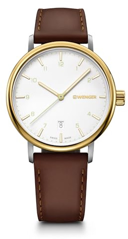 Wenger Urban Classic 40 mm vit urtavla, läderarmband, herrklocka