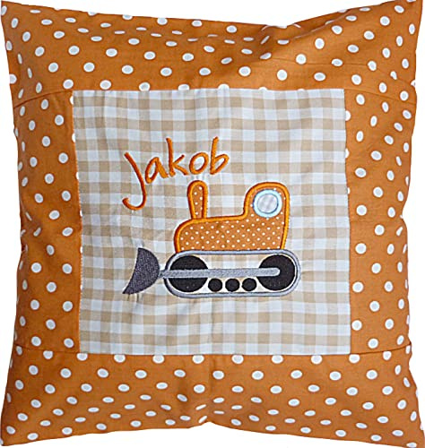 besticktes Kissen RAUPE + NAME //orange - natur// 40x40 Kissenbezug Geschenk Schmusekissen Kuschelkissen Namenskissen