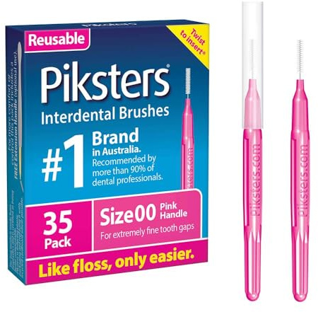 Piksters Interdental Brushes, 35 pk, Size 00, Interdental Tooth Brush for Extremely Tight Gaps, Gum Soft Bristles for Plaque Removal, Safe for Braces