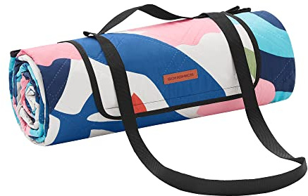 SONGMICS Couverture de Pique-Nique, 200 x 200 cm, Grand Tapis, pour Camping, Parc, Jardin, Plage, Hydrofuge, Lavable en Machine, Pliable, Motif Fougère Multicolore GCM087Q03