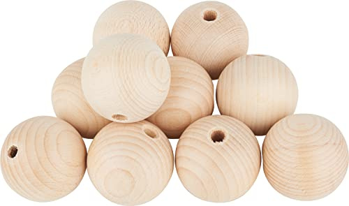 VBS Holzkugeln 6 cm durchgebohrt Buchenholz geschliffen poliert 1 cm Bohrung ideal für Bastelprojekte 10 Stück